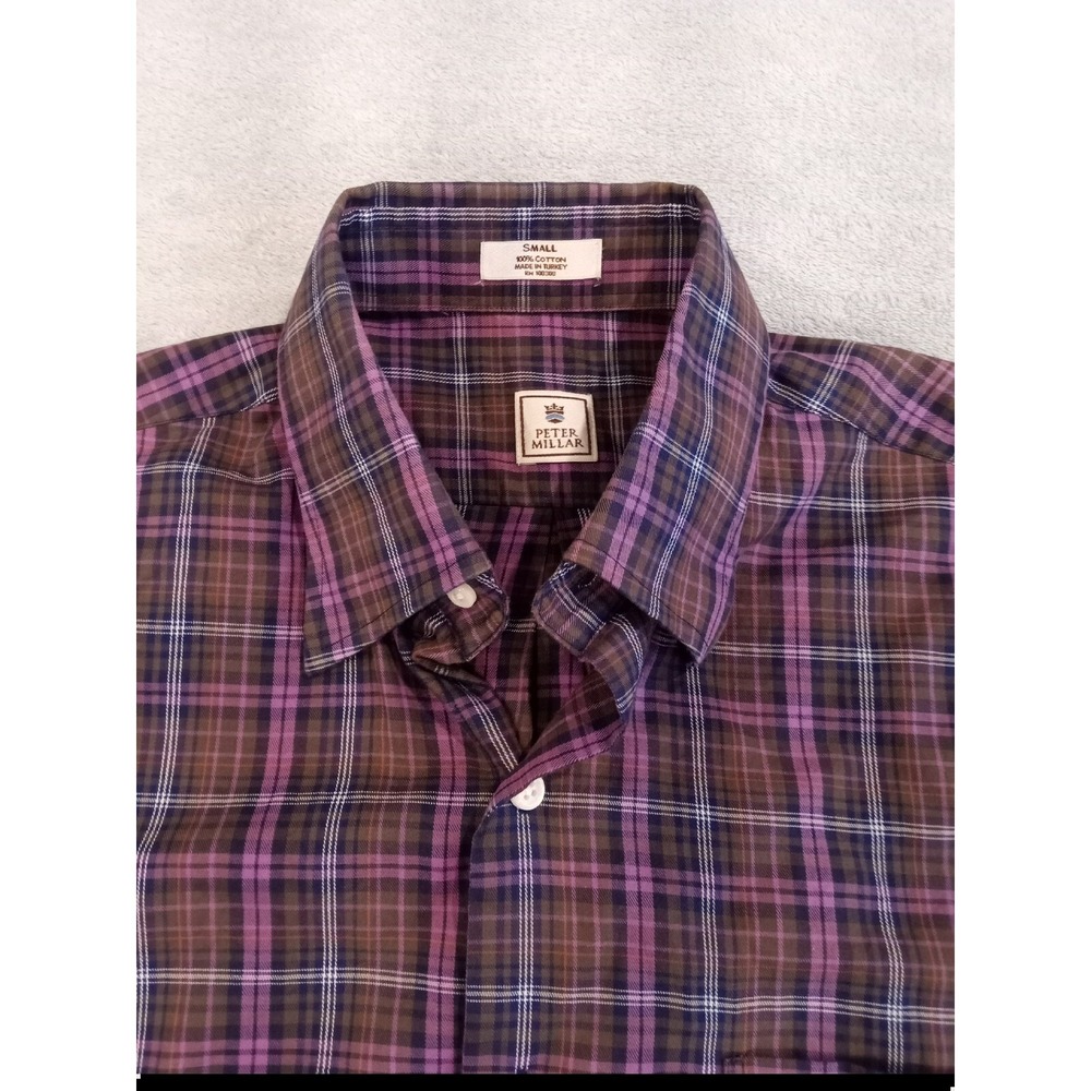 Mens Peter Millar Long Sleeve Button Down Dress‎ Shirt Hidden Buttons Purple S